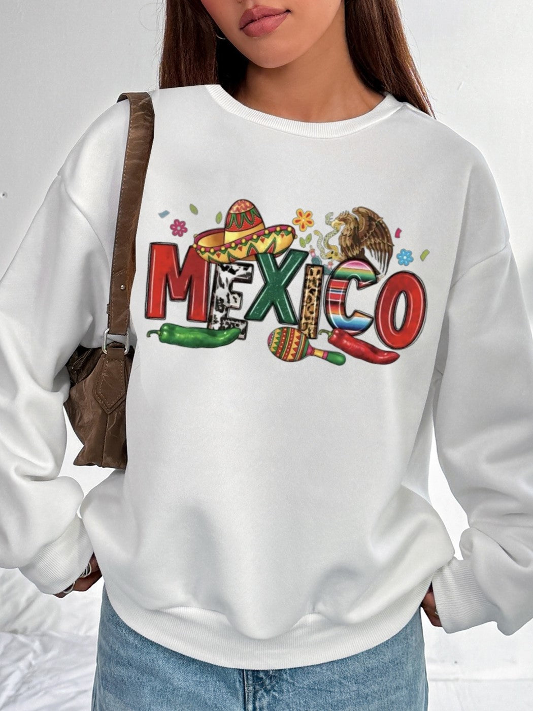 Women Mexico Colorful Contrasting Color Personalized Letter Print Sweatshirt