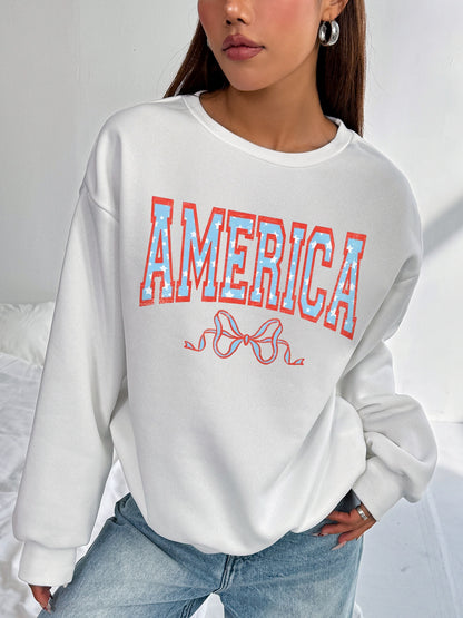 Women America Letter Printed Casual Temperament Sweatshirt