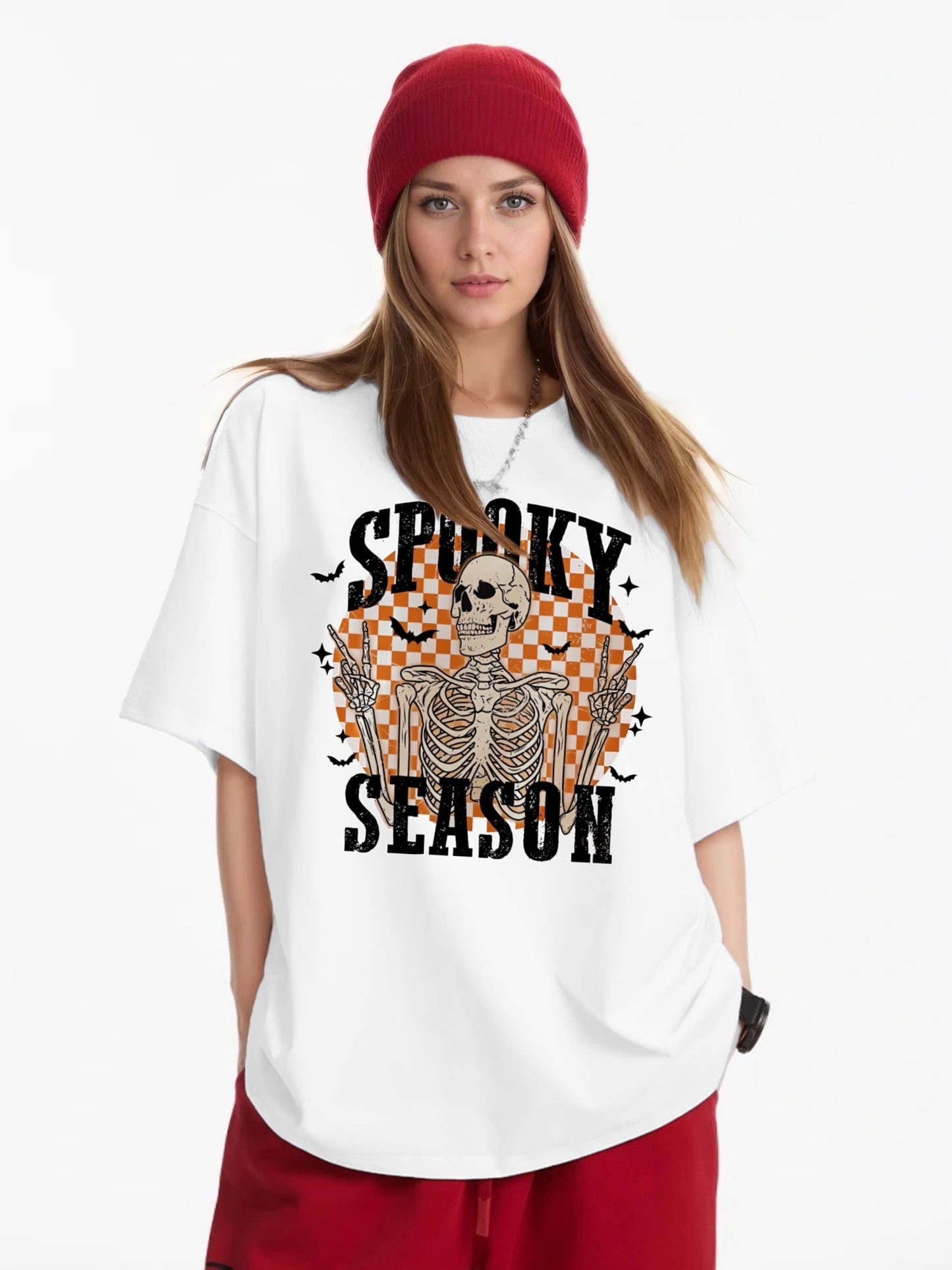 Women SPOOKY SEASON Skull Print Casual Short-Sleeved T-Shirt