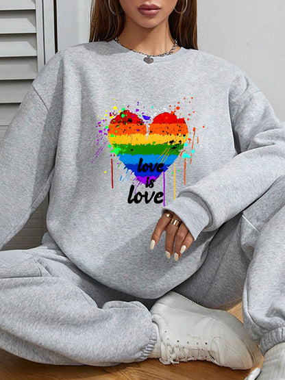 Women Rainbow Heart Print Long Sleeve Sweatshirt