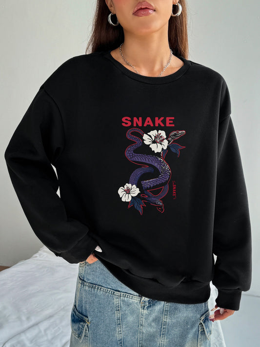 Women Chinese Style Snake Printed Element Versatile Sweatshirt