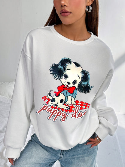 Women Cute Spotted Puppy Print Casual Sweatshirt