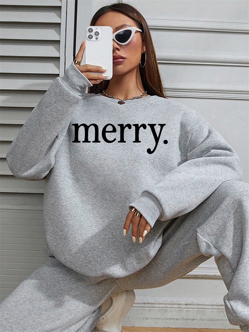 Women Merry Letter Printed Pullover Sweatshirts