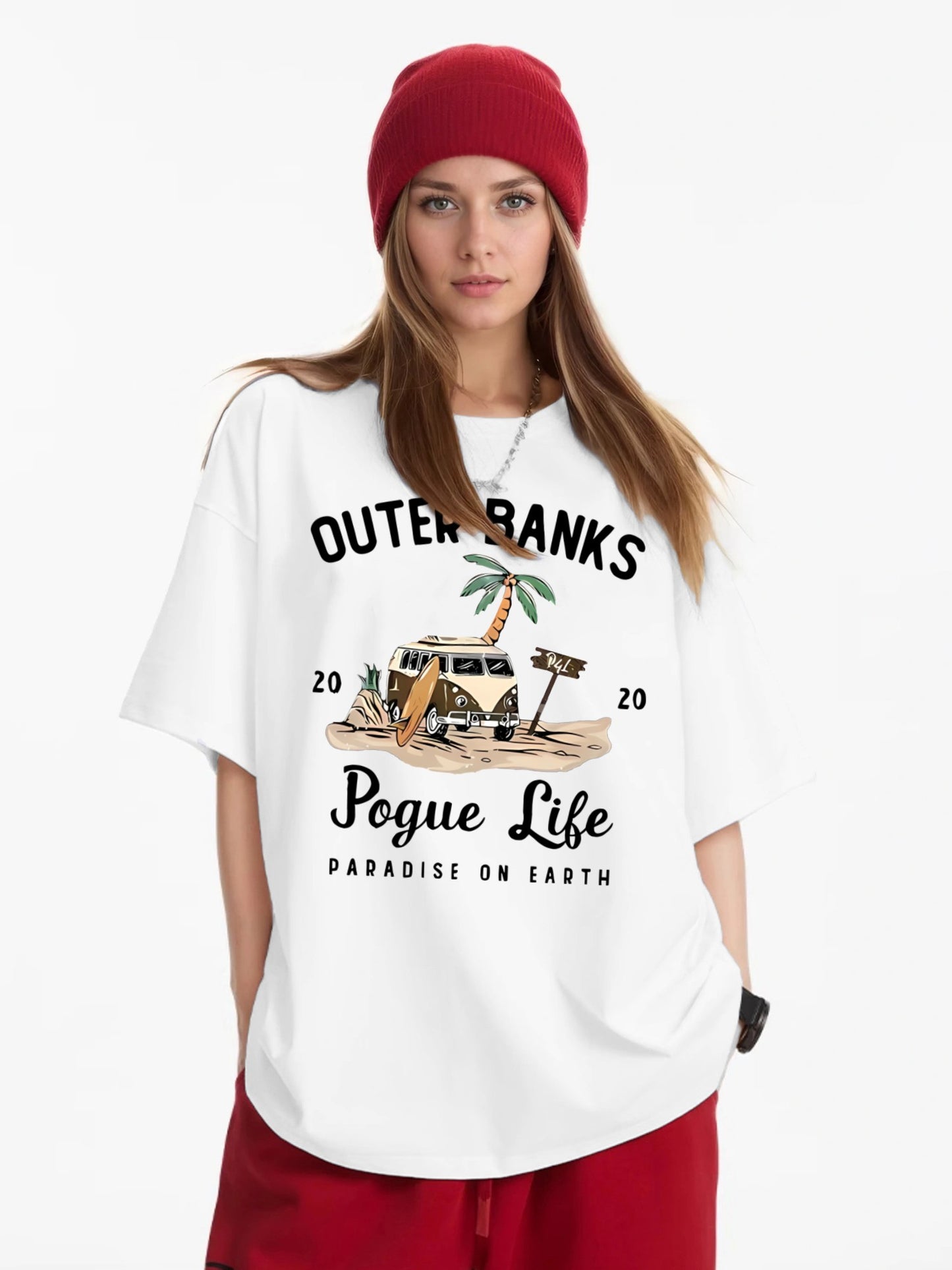 Women OUTER BANKS Campervan Printed Casual Short Sleeve T-Shirt