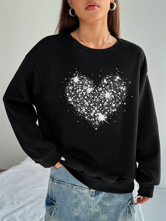 Women Shinning Heart Printed Oversized Sweatshirts Casual Pullovers