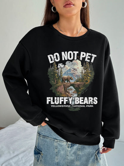 Women Brown Bear Forest Print Casual Sweatshirt