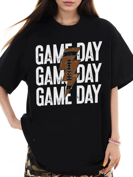 Women Game Day Football Print Casual Short Sleeve T-Shirt