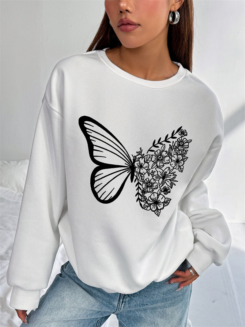 Women Butterfly Printed Oversized Sweatshirts Casual Pullovers