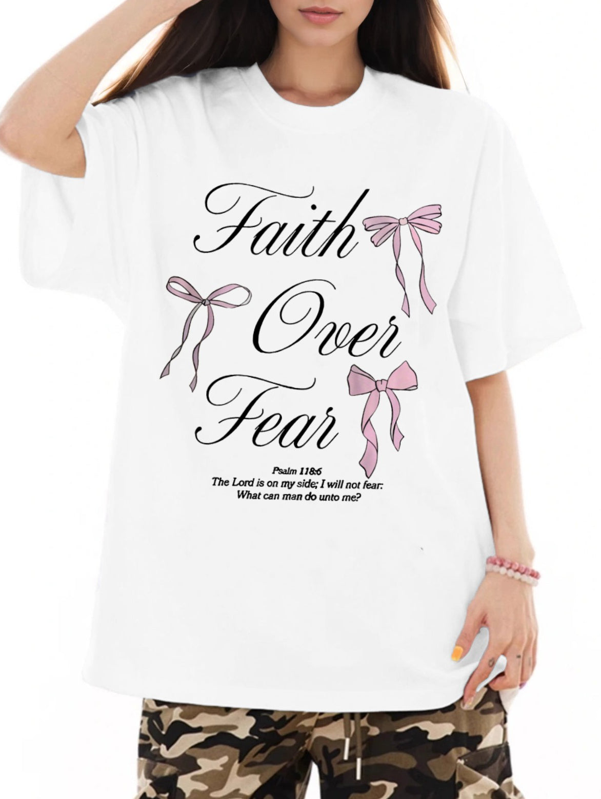 Women Faith Over Fear Printed Casual Short Sleeve T-Shirt