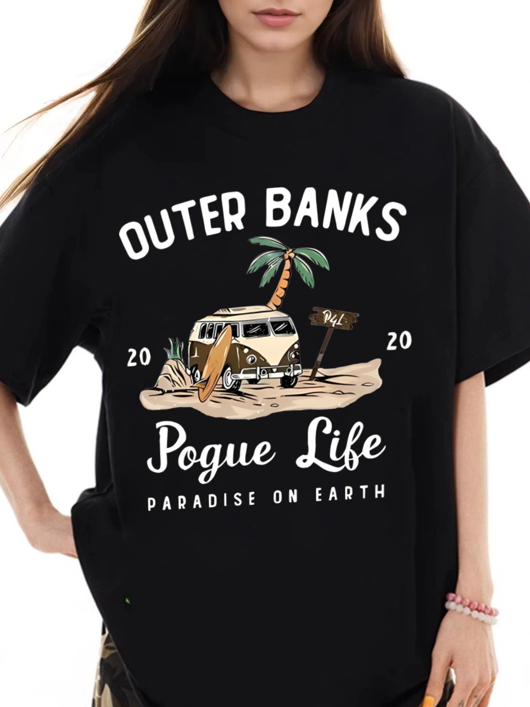 Women OUTER BANKS Campervan Printed Casual Short Sleeve T-Shirt