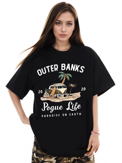 Women OUTER BANKS Campervan Printed Casual Short Sleeve T-Shirt