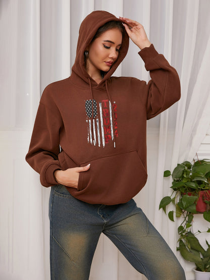 Women American Flag and Trump 2024 Print Casual Hoodie