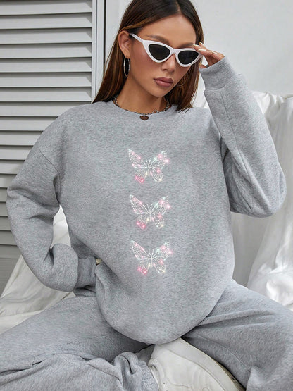 Women Simple Personalized Butterfly Print Sweatshirt