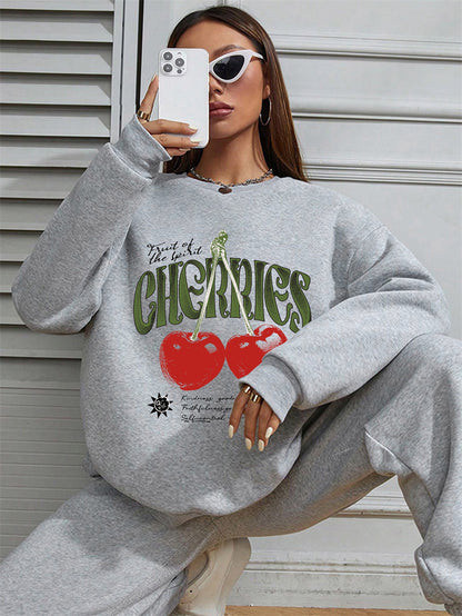 Women Cherry Print Casual Sweatshirt