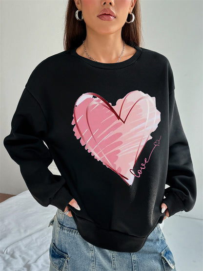 Women Pink Heart Printed Casual Sweatshirt