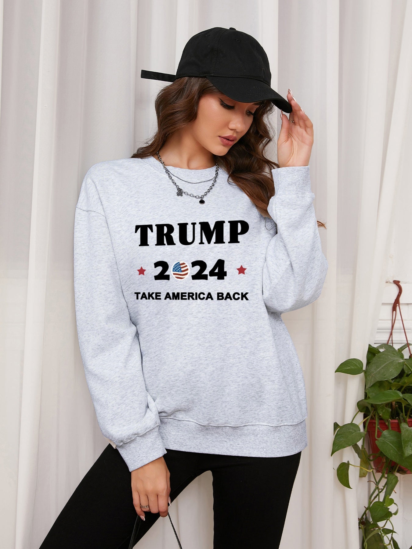 Women Trump 2024 Take American Back Print Casaul Sweatshirt