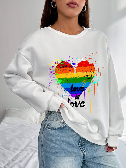 Women Rainbow Heart Print Long Sleeve Sweatshirt