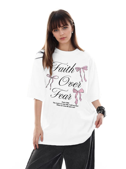 Women Faith Over Fear Printed Casual Short Sleeve T-Shirt