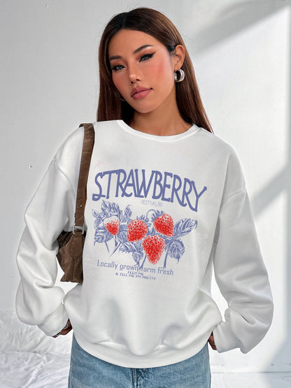 Women Strawberry Printed Long Sleeve Pullover