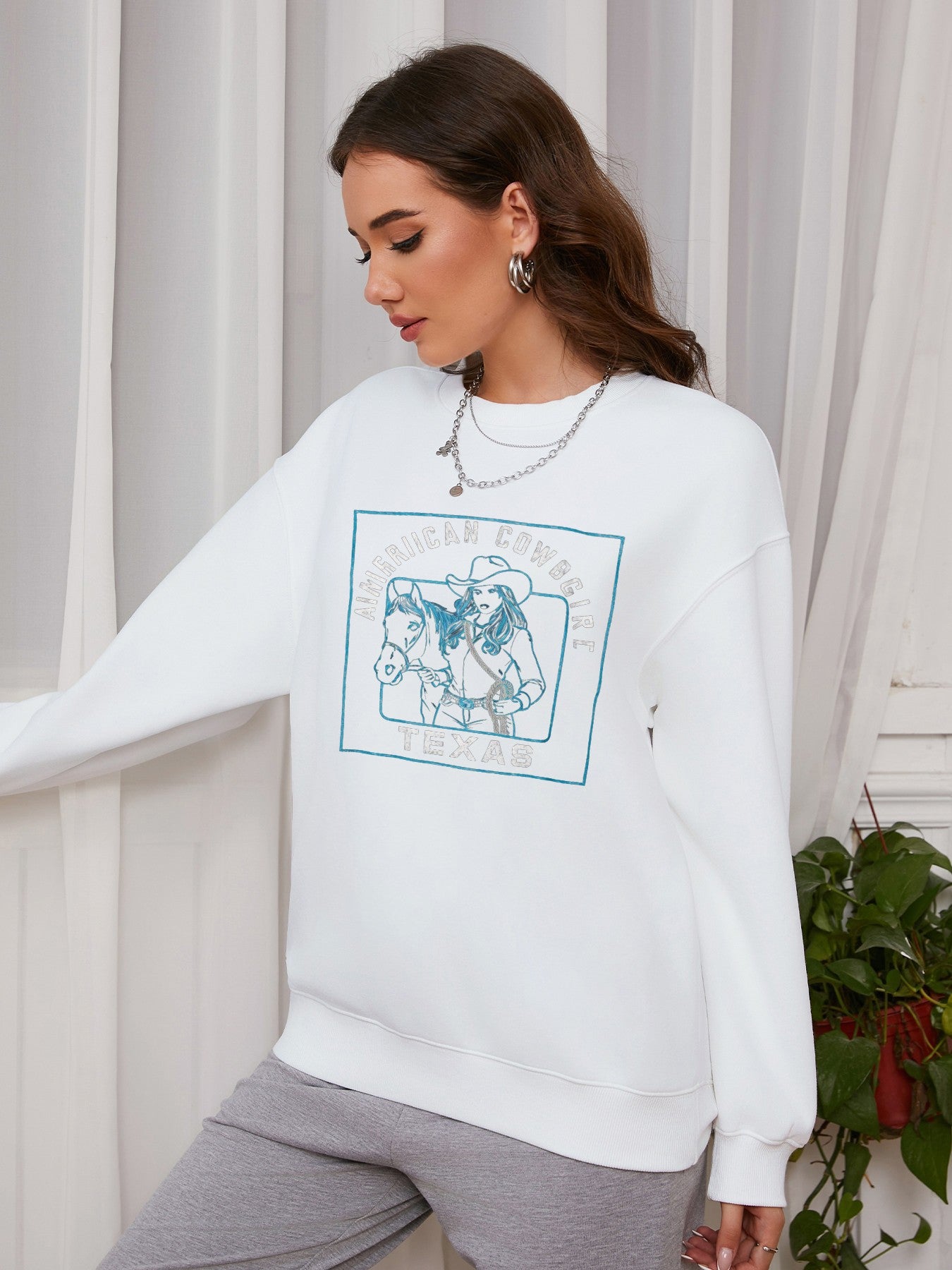 Women American Cowgirl Print Casual Sweatshirt