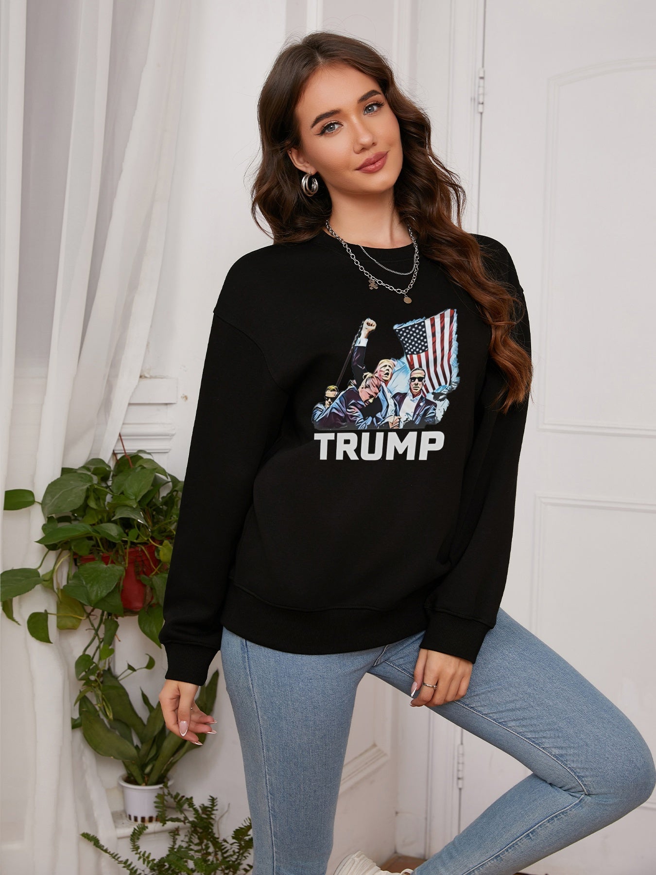 Women Fight 2024 Trump Print Casual Sweatshirt