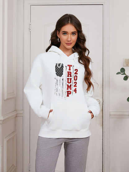 Women American Flag and Trump 2024 Print Casual Hoodie