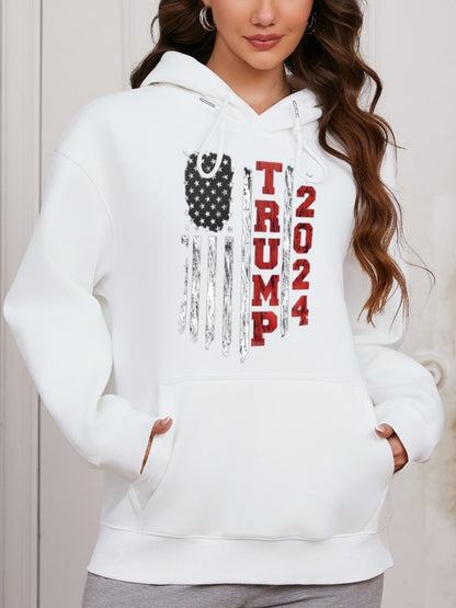 Women American Flag and Trump 2024 Print Casual Hoodie