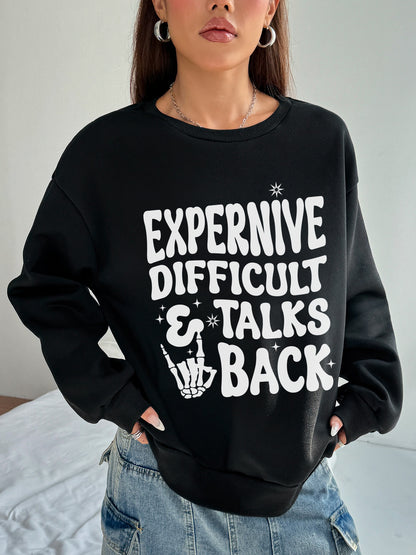 Women Rock Skull Letters Printed Sweatshirt