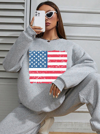 Women America Flag Print Casual Sweatshirt