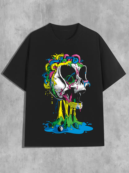 Women's Colorful Skull Print Loose Casual Short Sleeve T-Shirt