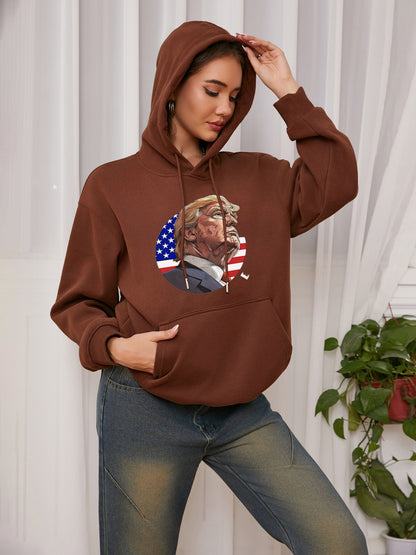 Women Circle American Flag and Trump Print Casual Hoodie