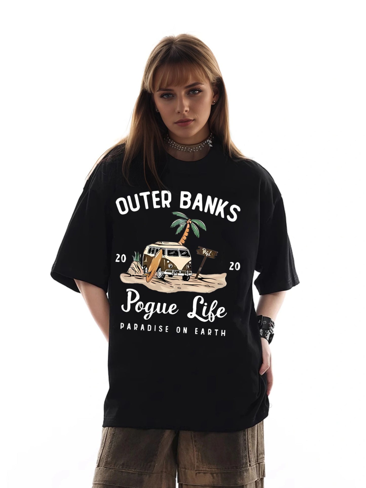 Women OUTER BANKS Campervan Printed Casual Short Sleeve T-Shirt