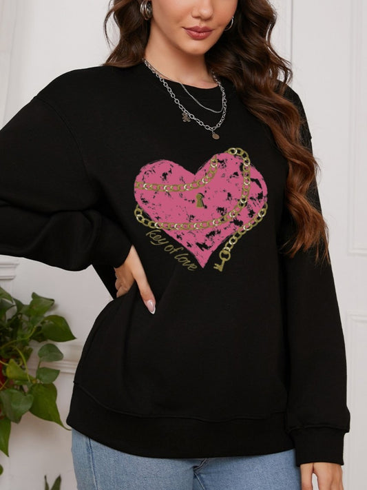 Women Heart Chain Print Casual Sweatshirt