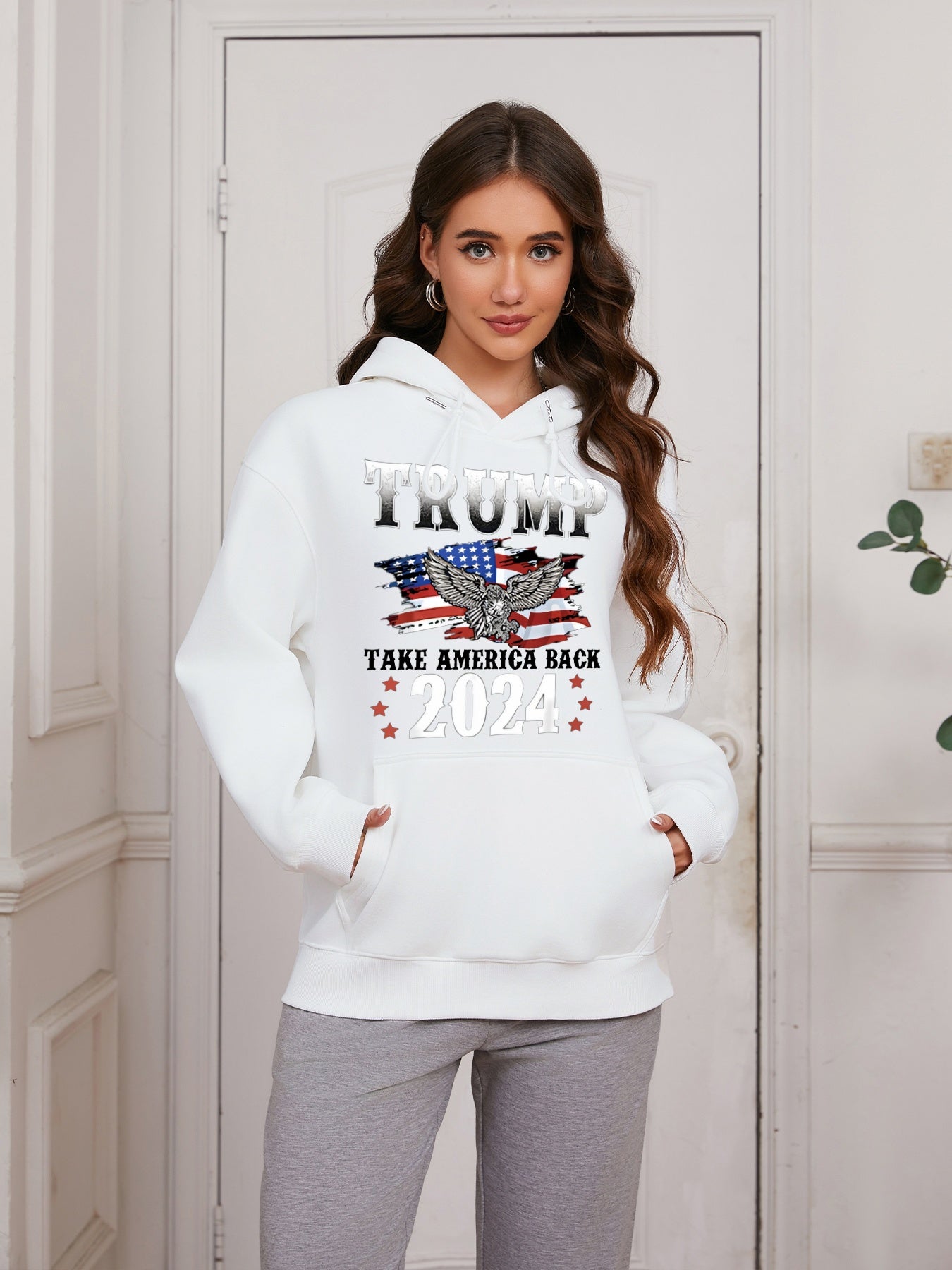 Women America Flag and Eagle and Trump Take America Back Print Casual Hoodie