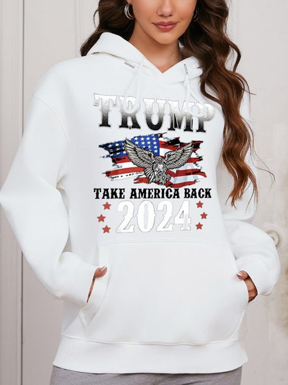 Women America Flag and Eagle and Trump Take America Back Print Casual Hoodie