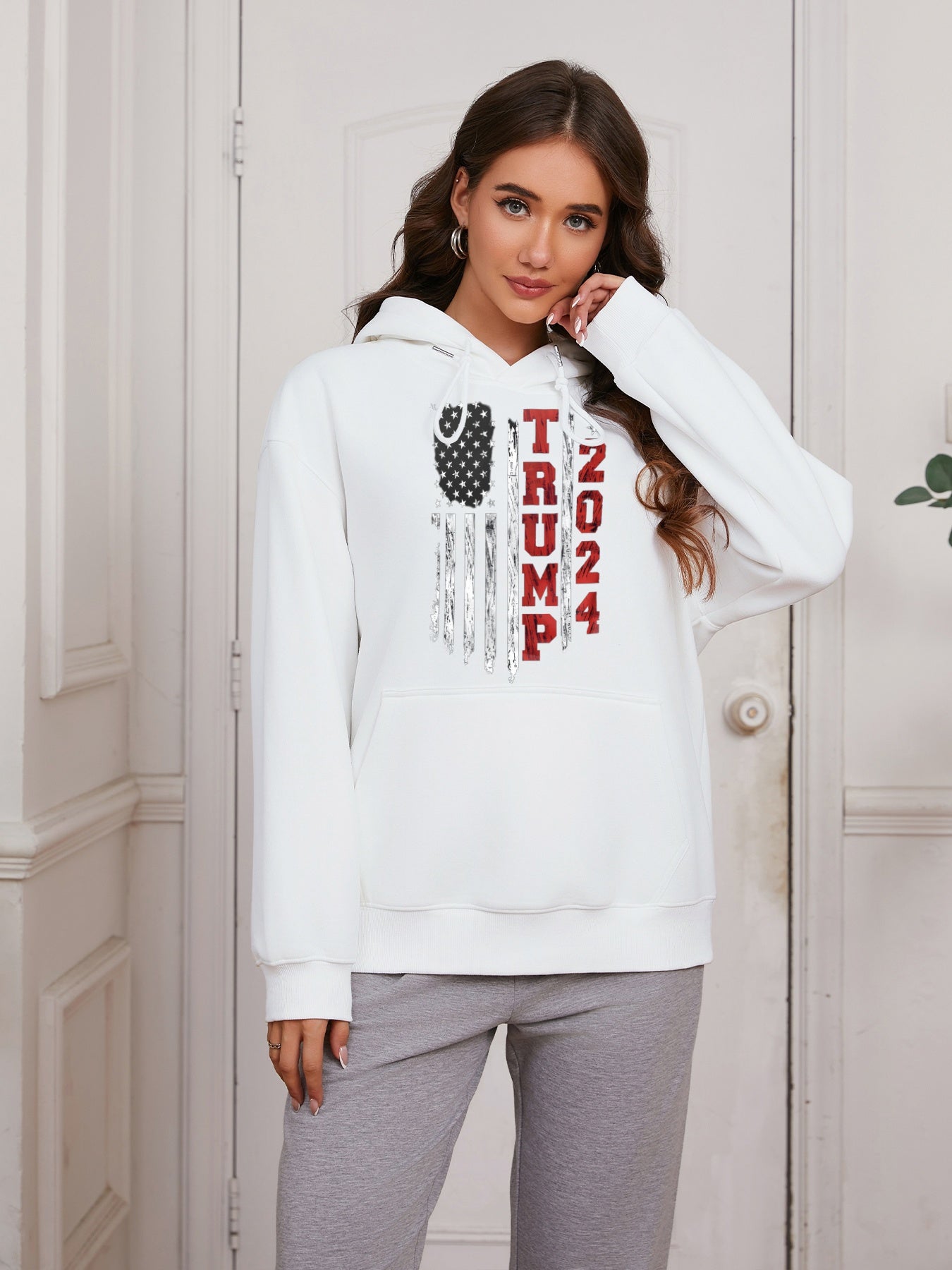 Women American Flag and Trump 2024 Print Casual Hoodie