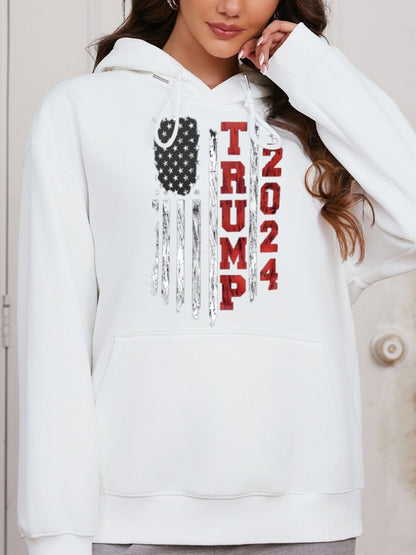 Women American Flag and Trump 2024 Print Casual Hoodie