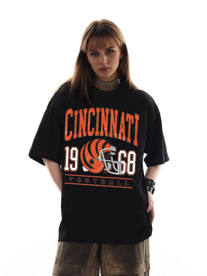 Women 1968 Football Helmet Printed Casual Short Sleeve T-Shirt