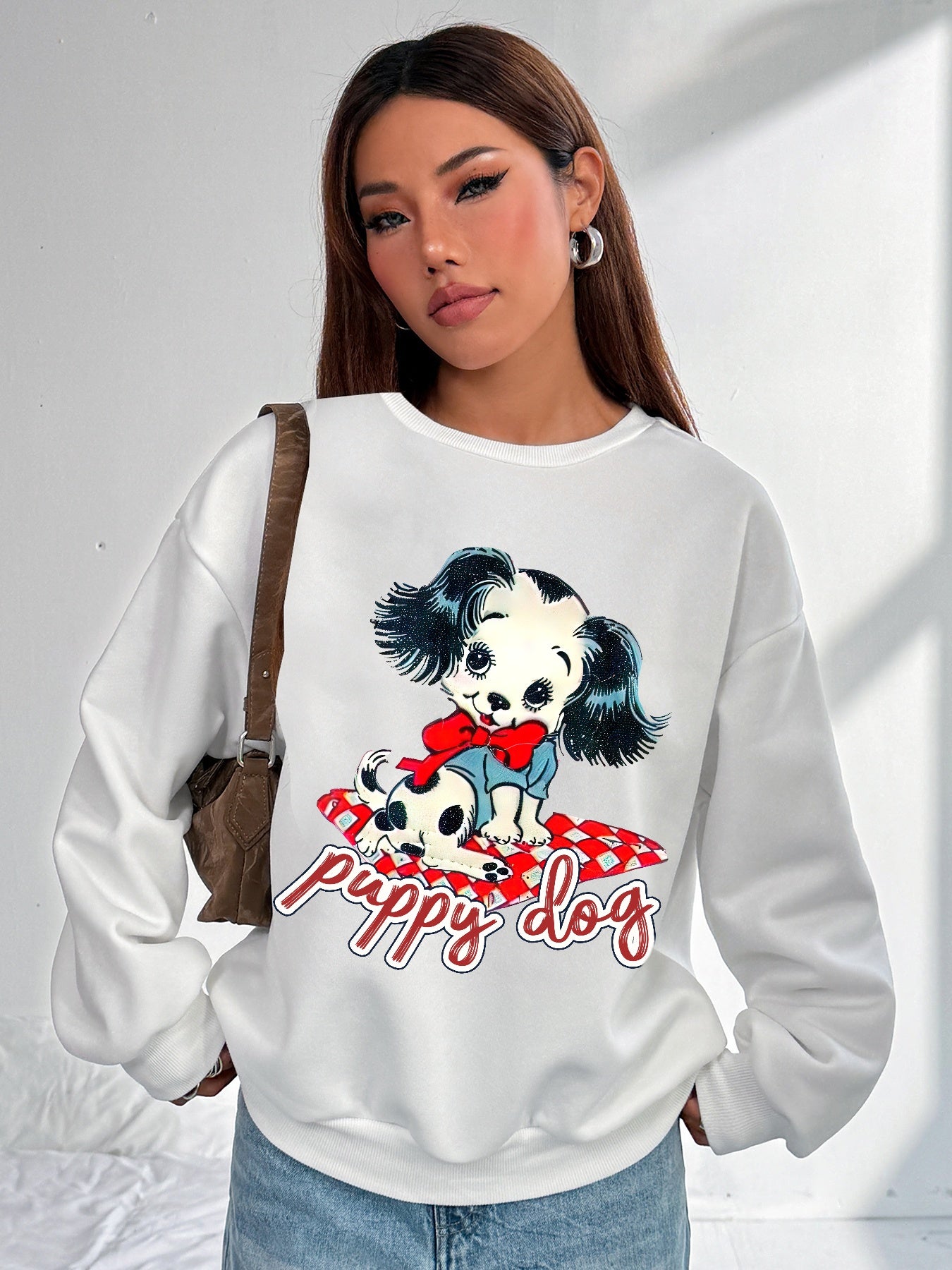 Women Cute Spotted Puppy Print Casual Sweatshirt