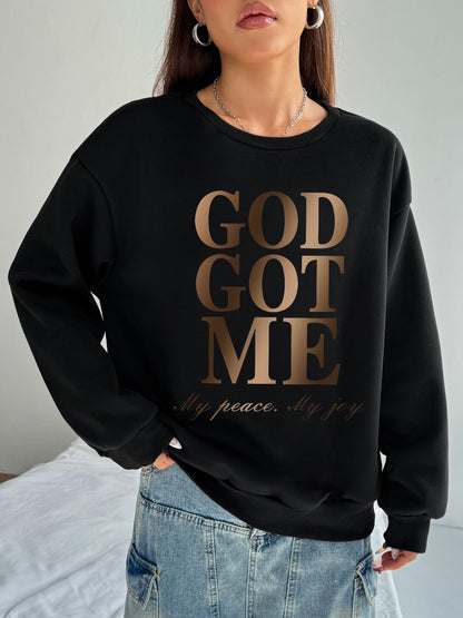 Women GOD GOT ME Letter Printed Casual Sweatshirt