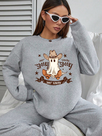 Women Cowboy Spooky Print Casual Sweatshirt