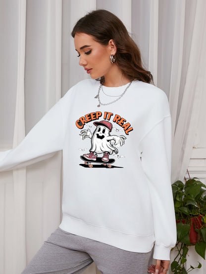 Women Ghost Skateboarding Print Casual Sweatshirt