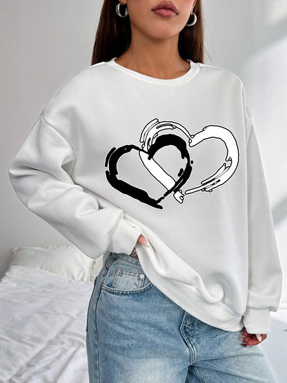 Women Heart Printed Long Sleeve Casual Pullover