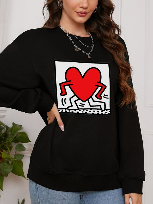 Women Running Love People Heart Printed Casual Sweatshirt