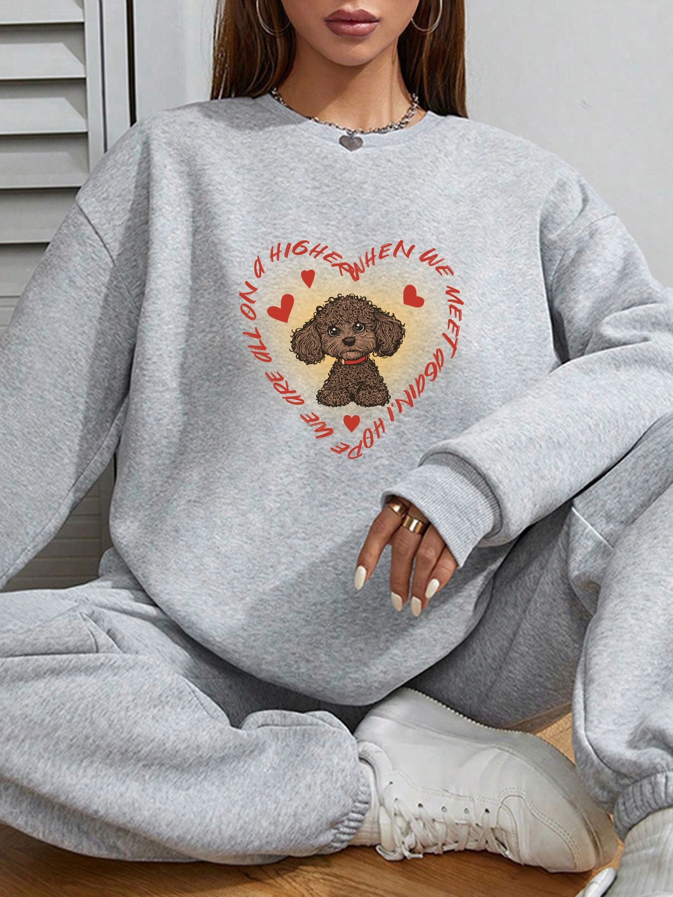 Women Cute Puppy Heart Print Sweatshirt