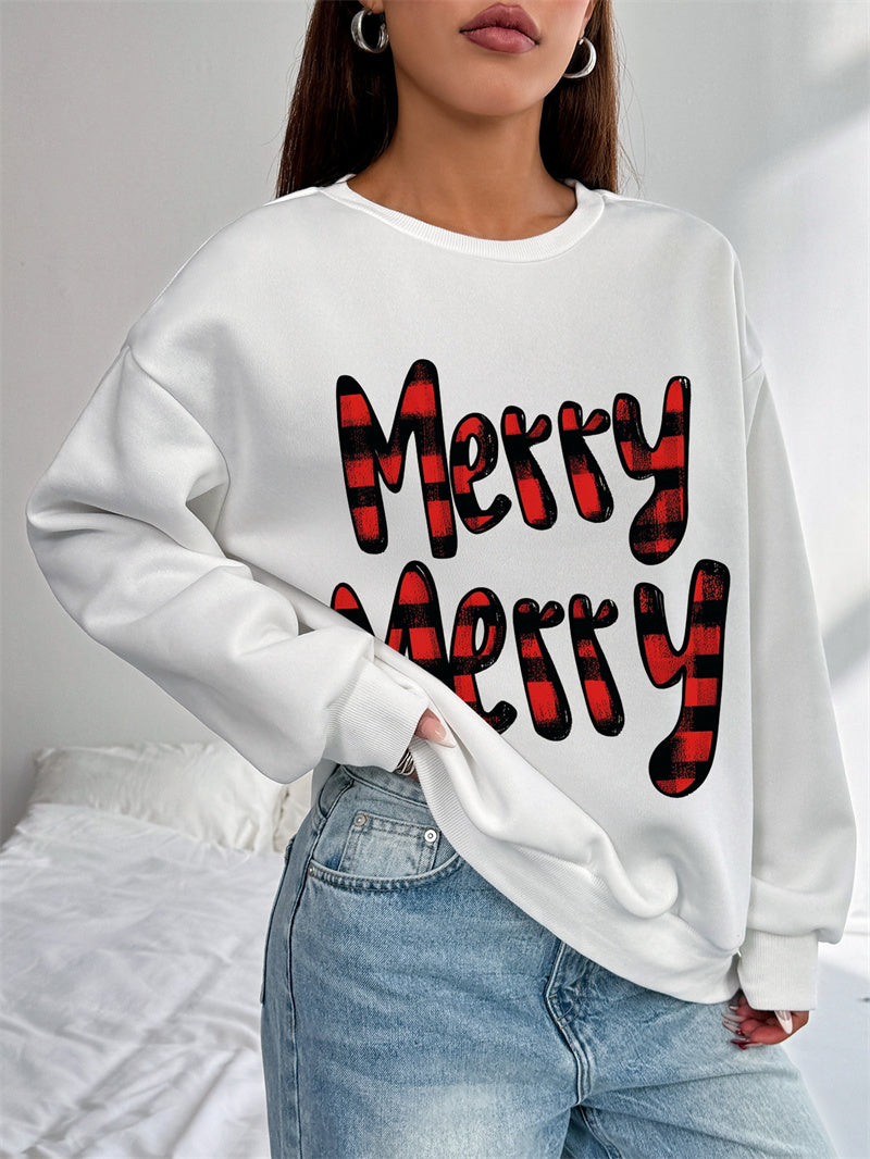 Women MERRY Letter Printed Casual Sweatshirt