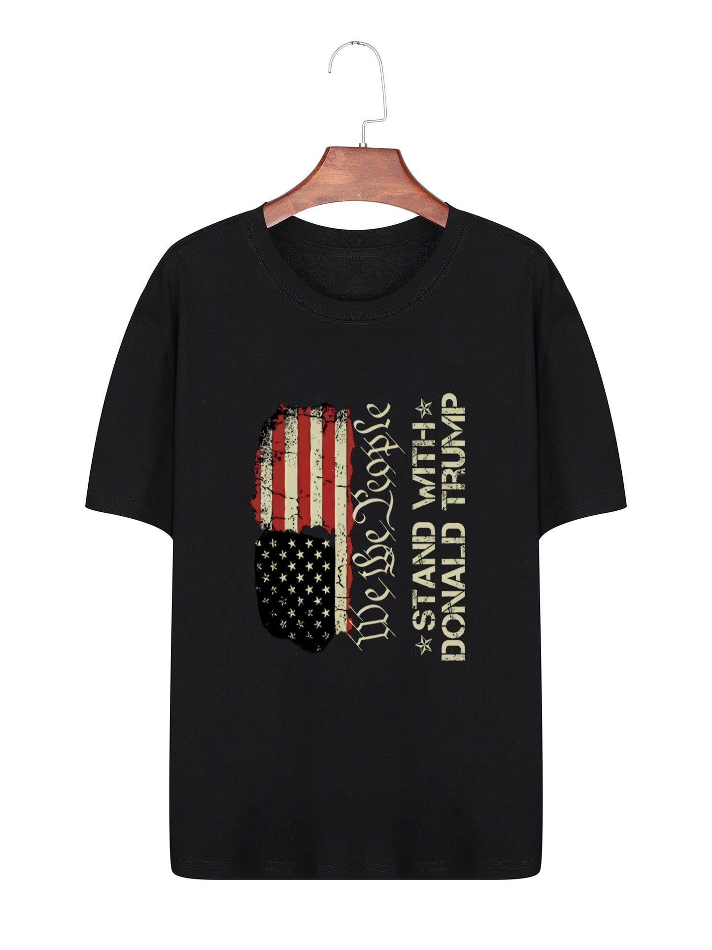 Women Stand With Trump and American Flag Print Casual T-Shirt