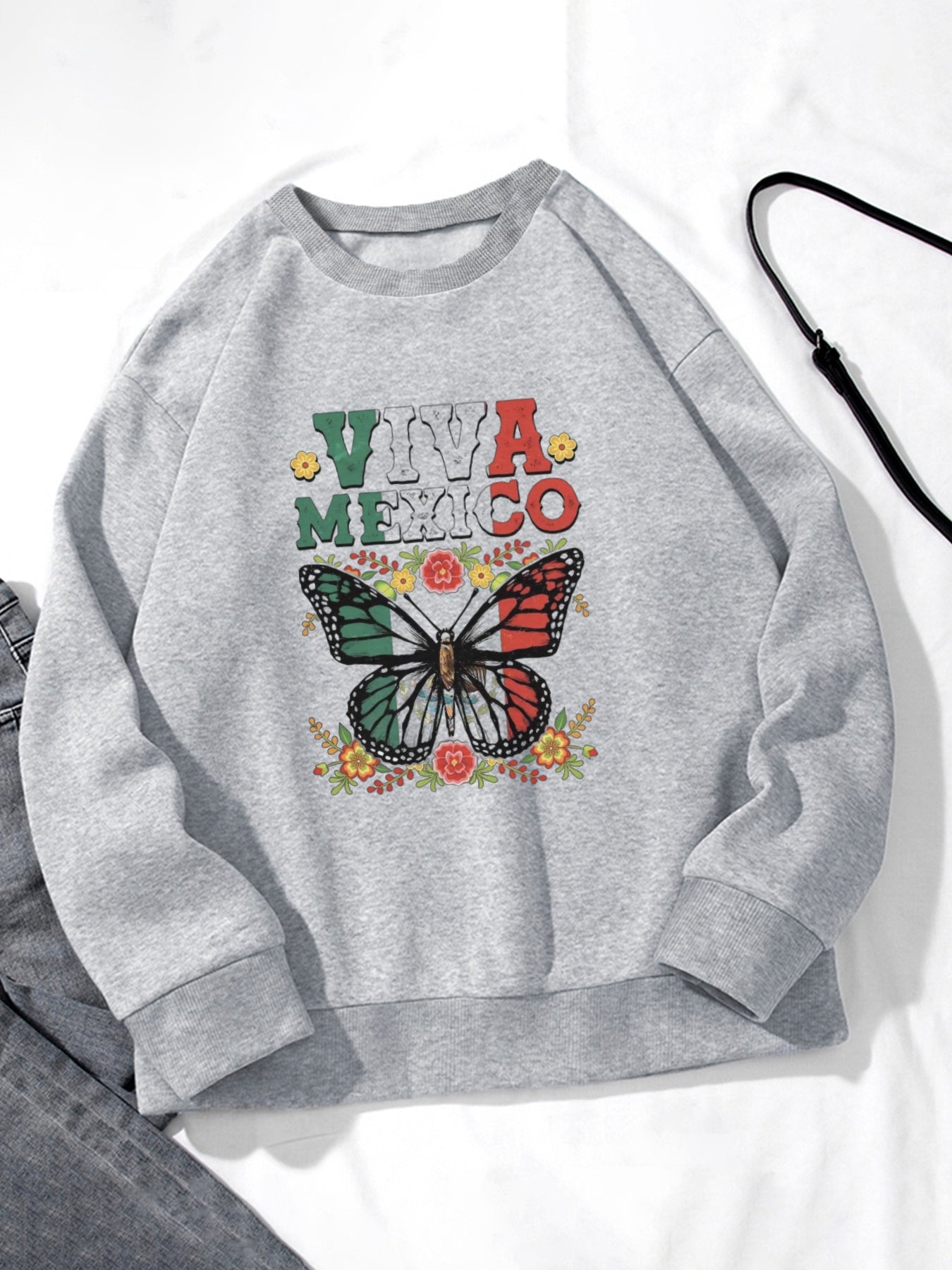 Women Viva Mexico Floral and Butterfly Print Casual Sweatshirt