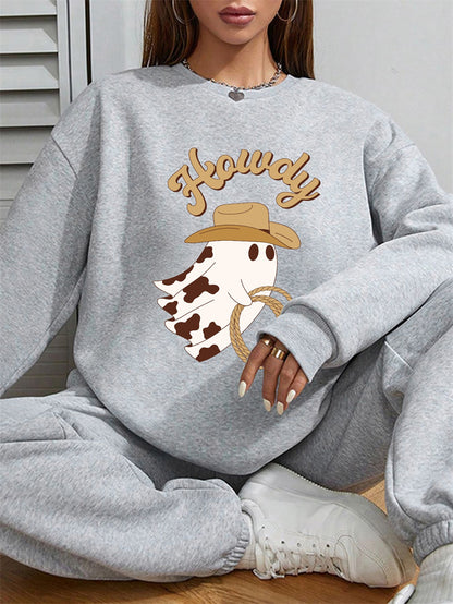 Women Cute Howdy Ghost Print Casual Sweatshirt