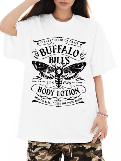 Women Butterfly and Full Text Printed Casual Short Sleeve T-Shirt